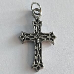 Cross pendant silver tone metal charm religious Christian jewelry